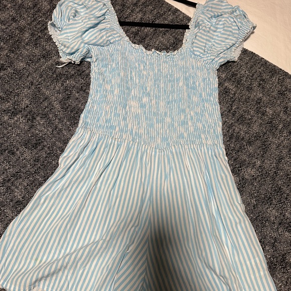 Blue and White Striped Puff Sleeve Dress - Picture 2 of 3